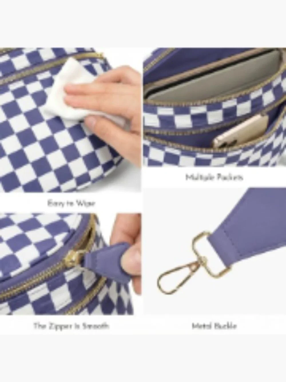 Nylon Checkered Crossbody Bag Large Sling Purse Adjustable Strap Bum Bag Women